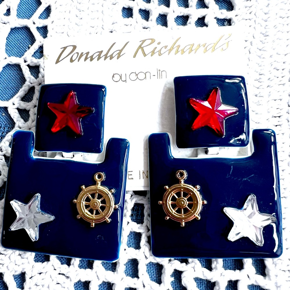 1980’s Don-Lin enamel nautical earrings post for pierced ears,never off the card